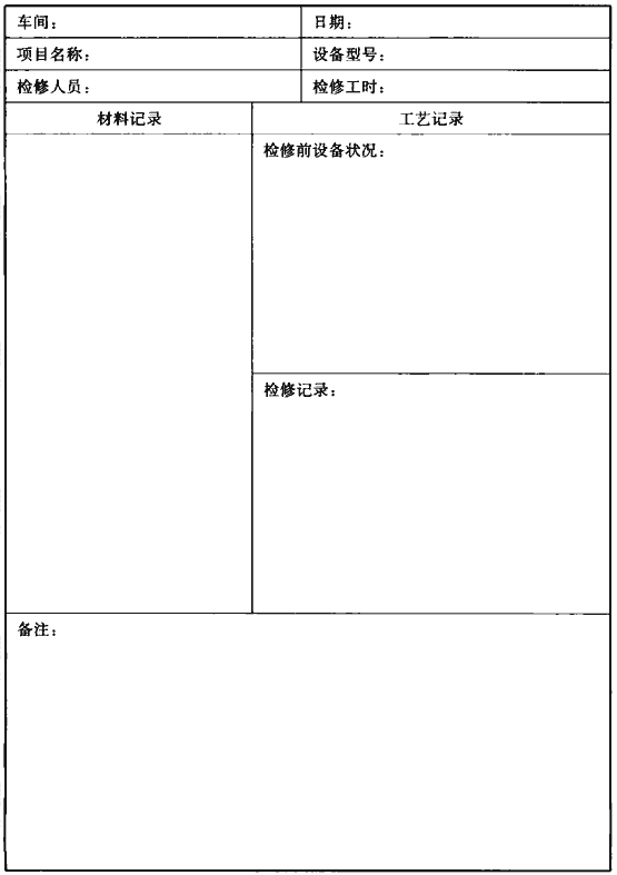 表A.0.13 设备检修记录