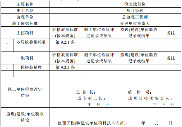 钢结构(预拼装)分项工程检验批质量验收记录