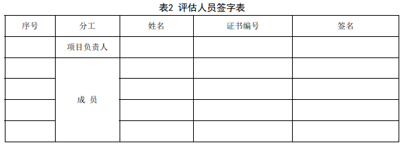 表2 评估人员签字表