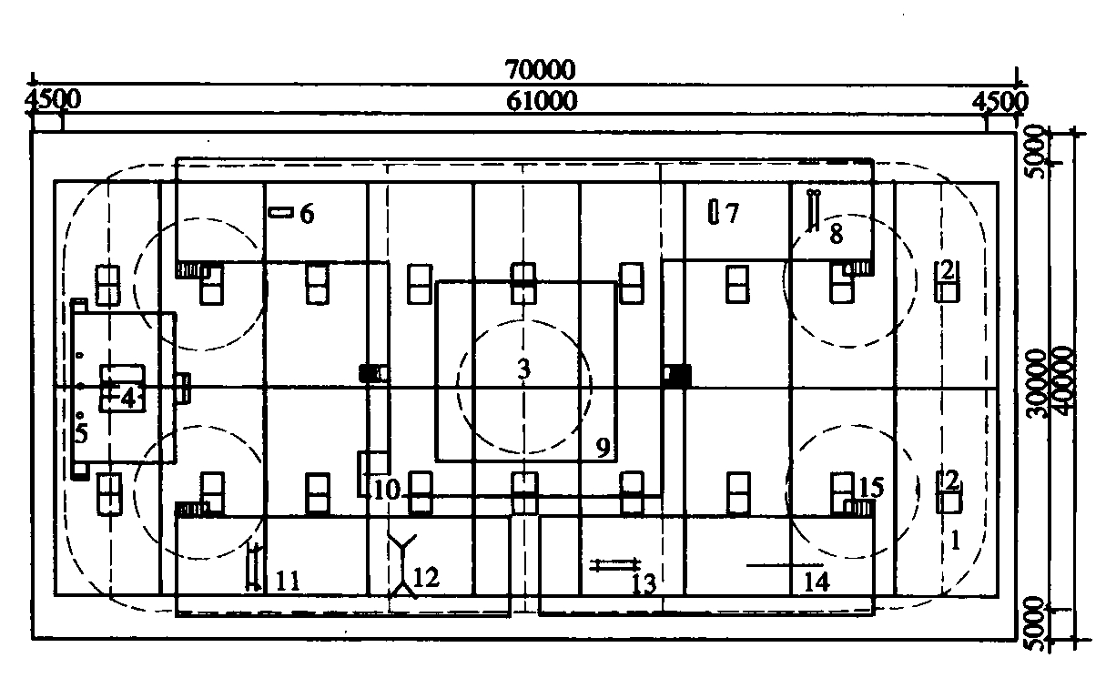 图13 大型场地布置图(70m×40m)