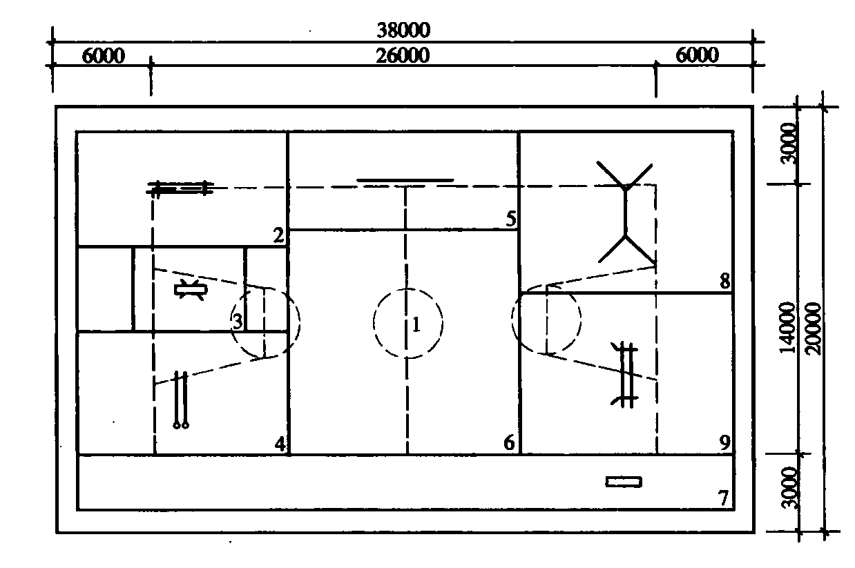 图11 小型场地布置图(38m×20m)