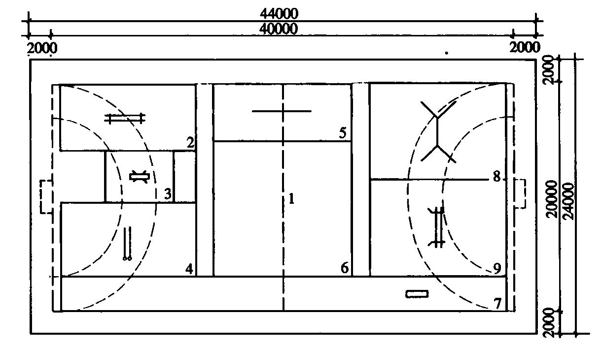 图12 小型场地布置图(44m×24m)